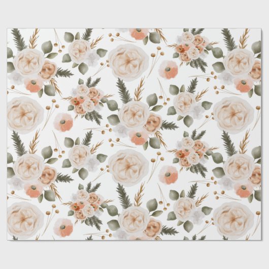 Perzik Bloemige Inpakpapier Vellen (Vlak)