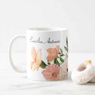 Perzik bloemige klantnaam koffiemok