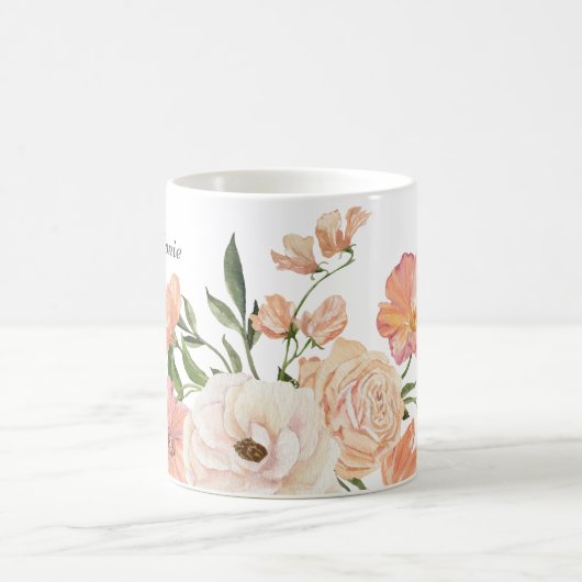 Perzik bloemige klantnaam koffiemok (Center)