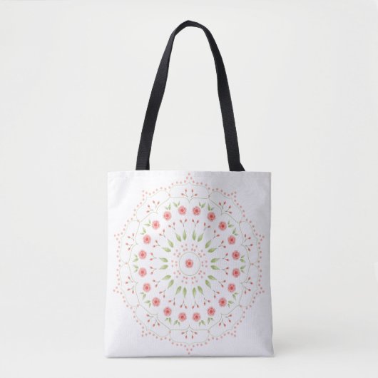 Perzik Bloemige Mandala Boodschappentas Tote Bag (Voorkant)