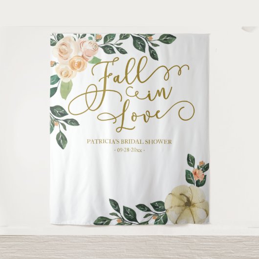 Perzik Bloemige Pompoen Herfst Bruids Shower Achte Wandkleed (Voorkant)