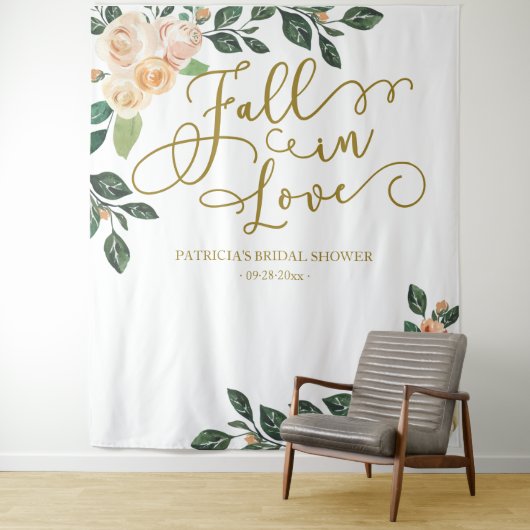 Perzik Bloemige Pompoen Herfst Bruidsfeest Achterg Wandkleed (In situ)