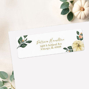 Perzik Bloemige Pompoen Herfst Bruiloft Label