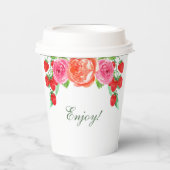 Perzik Bloemige Roze Pioen Bruids Brunch Papieren Bekers (Voorkant)