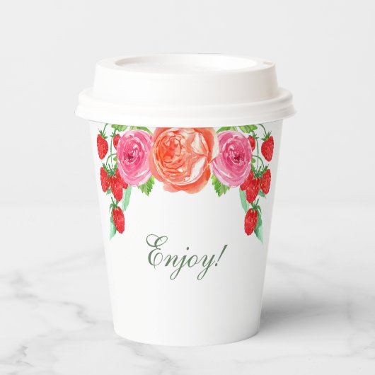 Perzik Bloemige Roze Pioen Bruids Brunch Papieren Bekers (Voorkant)