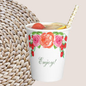 Perzik Bloemige Roze Pioen Bruids Brunch Papieren Bekers