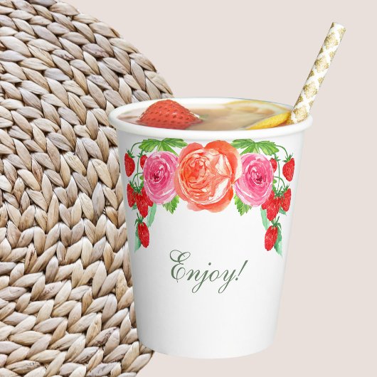 Perzik Bloemige Roze Pioen Bruids Brunch Papieren Bekers