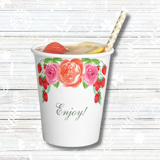 Perzik Bloemige Roze Pioen Bruids Brunch Papieren Bekers