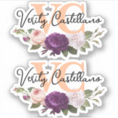 perzik bloemige Rozen Persoonlijke Naam Logo 2-up Sticker (Voorkant)