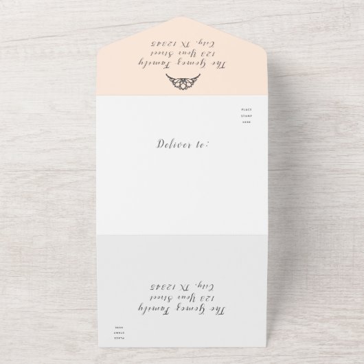 Perzik Bloemige RSVP Driehoekige Uitnodiging voor  (Buitenkant)