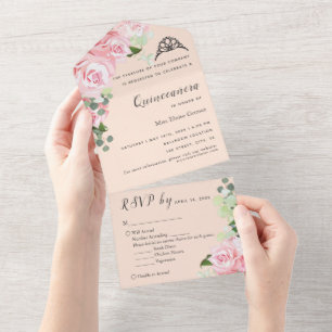 Perzik Bloemige RSVP Driehoekige Uitnodiging Voor