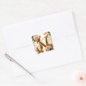 🌷 Perzik Bloemige Trouw Monogram N Decor 🌼 Vierkante Sticker (Envelop)