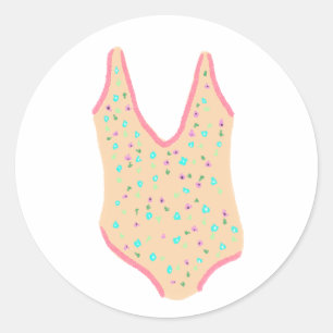 Perzik Bloemige Zomer Zwempak Strand Cadeau Ronde Sticker
