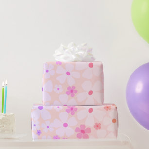 Perzik Bloemkracht Gelukkige Verjaardag Cadeaupapier