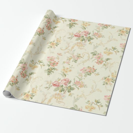 Perzik Bloemmotief Cadeaupapier (Uitgerold)