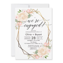 Perzik bloemrijk gouden geometrisch kader verlovin