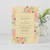 Perzik Bloemstuk Bruiloft Kaart (Staand voorkant)