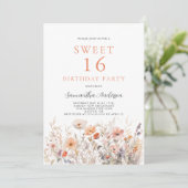 Perzik Bloemzoet 16 Verjaardagsfeest Kaart (Staand voorkant)