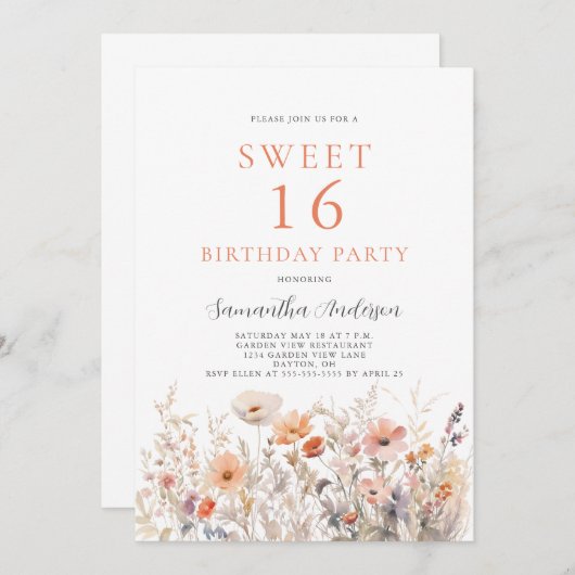 Perzik Bloemzoet 16 Verjaardagsfeest Kaart (Voorkant / Achterkant)