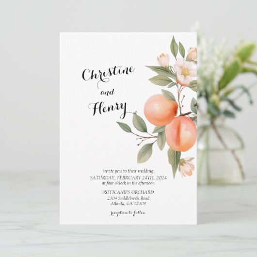 Perzik bloesem bruiloft uitnodiging (Staand voorkant)