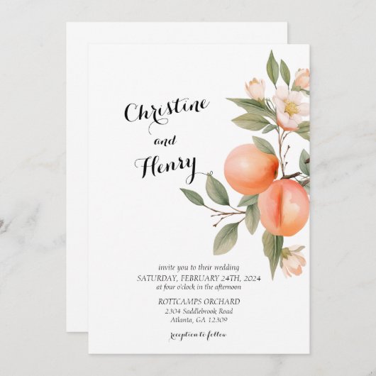 Perzik bloesem bruiloft uitnodiging (Voorkant / Achterkant)