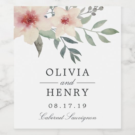 Perzik bloesem bruiloft wijn etiket (Enkel label)