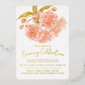 Perzik bloesem lente avond viering goud folie uitnodiging (Voorkant)