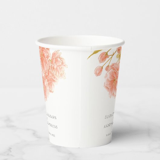 Perzik bloesem waterverf bloem bruiloft kopjes papieren bekers (Rechts)