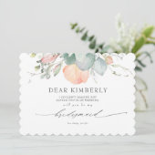 Perzik bloesems bloemig zijn mijn bruidsmeisje voo kaart (Staand voorkant)