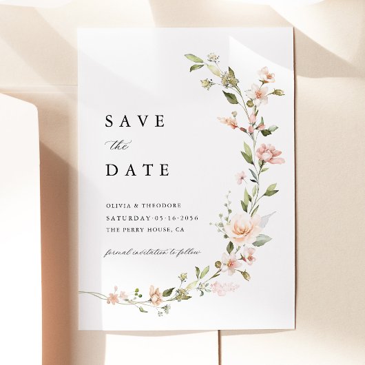 Perzik Blozen Bloemige Bruiloft Save The Date