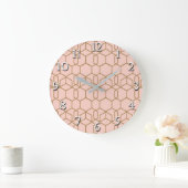 Perzik Blozen & Goud Moderne Boho Geometrische Gla Grote Klok (Huis)