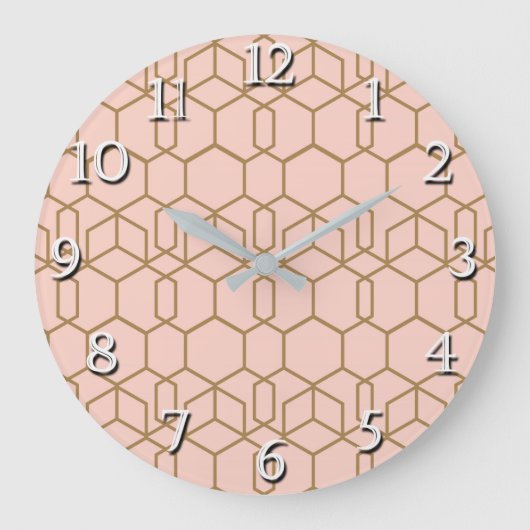 Perzik Blozen & Goud Moderne Boho Geometrische Gla Grote Klok (Voorkant)