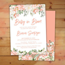 Perzik Blozen Ivoor Baby in Bloom Shower Uitnodigi