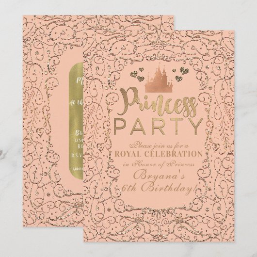 Perzik Blozend Goud Kasteel PRINSESSEN FEest Verja Kaart (Voorkant / Achterkant)