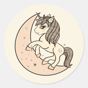 Perzik Blozende Roze Hemelse Maan & Sterren Eenhoo Ronde Sticker