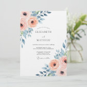 Perzik Blush Bloom Bruiloft Kaart (Staand voorkant)