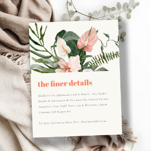 Perzik Blush Boho Tropische Bloemen Bruiloft Detai Informatiekaartje
