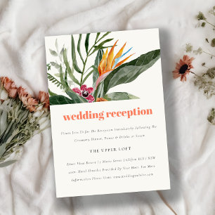 Perzik Blush Boho Tropische Bloemen Bruiloft Recep Informatiekaartje
