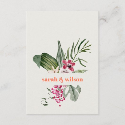 Perzik Blush Boho Tropische Bloemen Bruiloft Recep Informatiekaartje (Achterkant)
