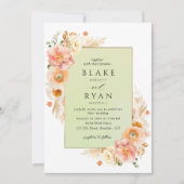 Perzik, Blush Crème en Groene Bloemrijke Chic Trou Kaart (Voorkant)