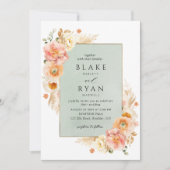 Perzik, Blush crème en Sage Floral Chic Wedding Kaart (Voorkant)