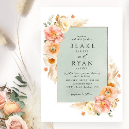 Perzik, Blush crème en Sage Floral Chic Wedding Kaart