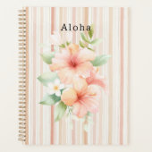 Perzik Blush Crème Strepen Tropische Hibiscus Bloe Planner (Voorkant)