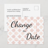 Perzik Blush Damask Verander de Datum Briefkaart (Voorkant / Achterkant)