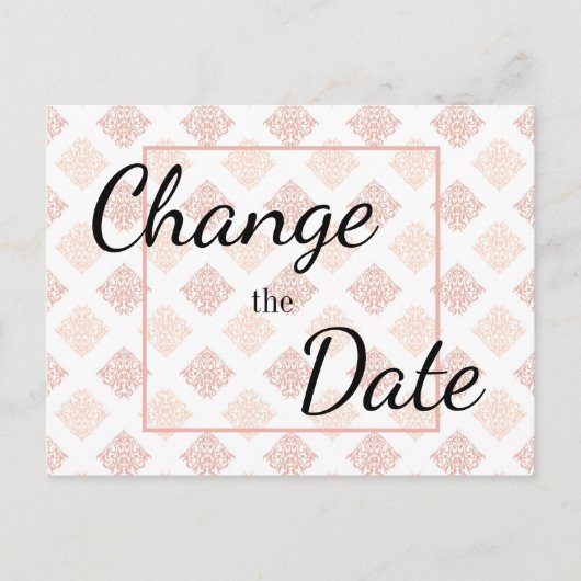 Perzik Blush Damask Verander de Datum Briefkaart (Voorkant)