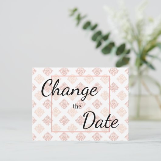 Perzik Blush Damask wijzig de datum Briefkaart (Staand voorkant)