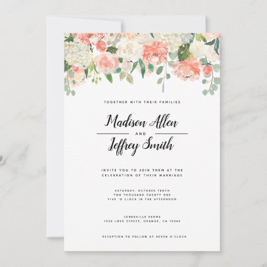 Perzik & Blush Flowers Weddenschap Aankondiging (Voorkant)