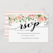 Perzik & Blush Flowers Wedding RSVP Kaart (Voorkant / Achterkant)