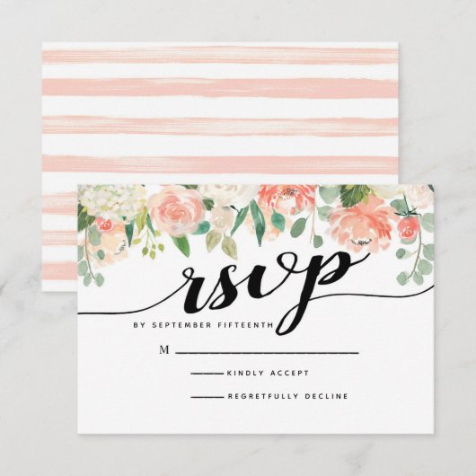 Perzik & Blush Flowers Wedding RSVP Kaart (Voorkant / Achterkant)