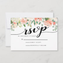 Perzik & Blush Flowers Wedding RSVP Kaart